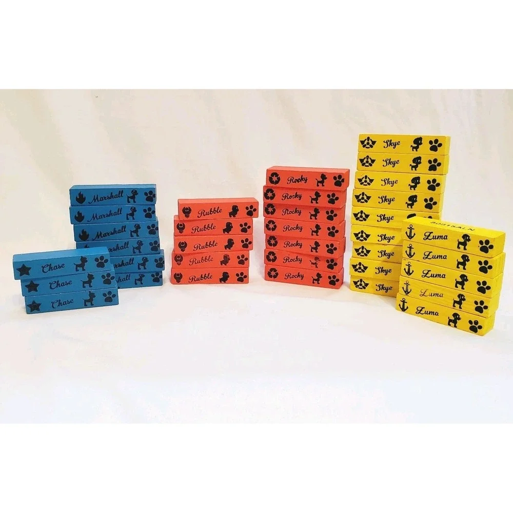 35 Pc Paw‎ Patrol Wooden Tumbling Tower Wood Blocks Replacement Yellow Red Blue
